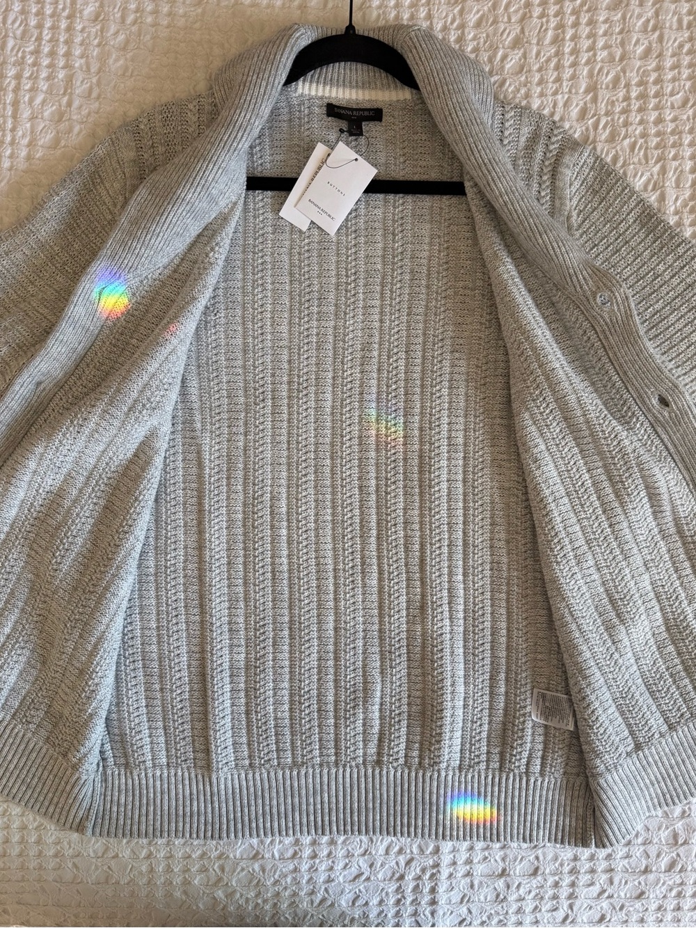 Banana Republic Cardigan Ribbed Shawl Collar Gray Button Front Mens L NWT - Picture 14 of 15